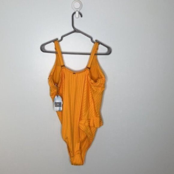 Everyday Sunday Women Yellow One-Piece Ruffle Ribbed Swimsuit Plus Size 3X - Picture 6 of 13